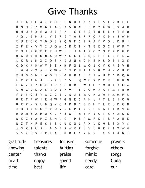 Give Thanks Word Search Wordmint
