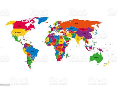 Multicolored Political Vector Map Of World With National Borders And