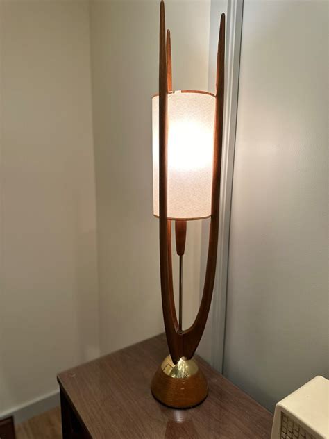 Mid Century Walnut Sculpture Trident Table Lamp Etsy