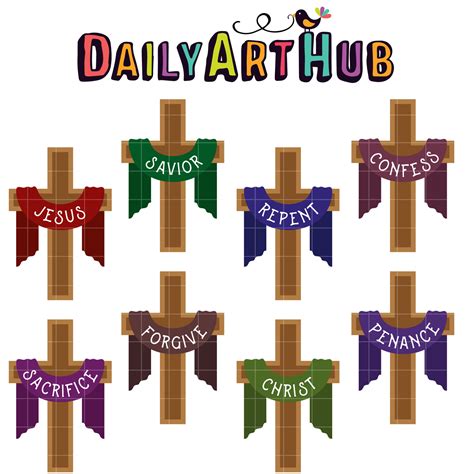 Lenten Words in Cross Clip Art Set – Daily Art Hub // Graphics