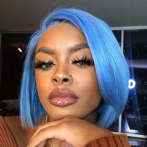 Peruvian Hair Light Blue Color Straight Lace Front Bob Wig Lux Hair