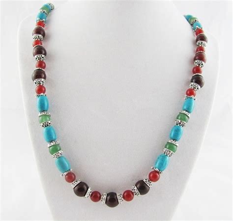 Carnelian Aventurine Turquoise Silver Necklace Ooak Red Blue Etsy