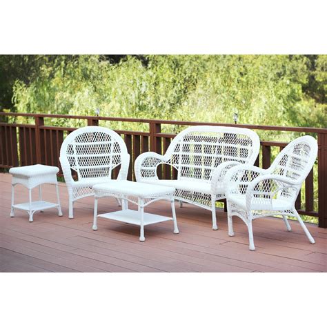 5 Piece White Wicker Outdoor Furniture Patio Conversation Set Walmart