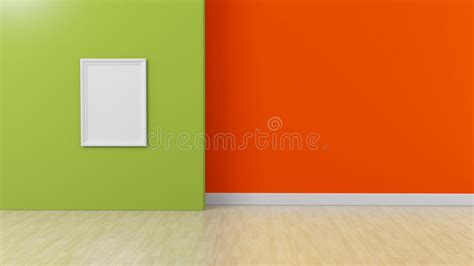 White Frame On Green Orange Colored Interior Background Stock Photo