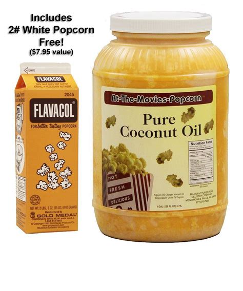 Coconut Popcorn Popping Oil Gallon And Flavocol Combo Yellow Coconut