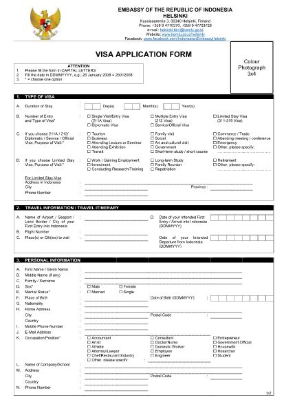 Visa Application Form Indonesia Online Form Template