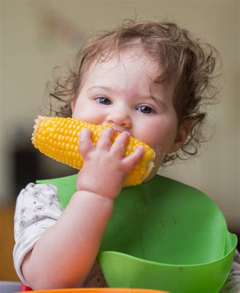 Cute Baby Girl Eating Corn Stock Image Image Of Caucasian 91784137