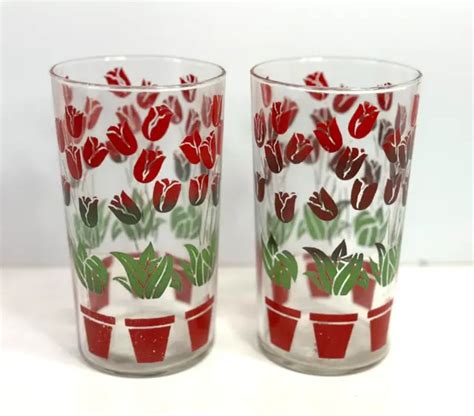 VINTAGE MCM Swanky Swig Kraft Red Tulip Drinking Glasses 5 X 2 3 4