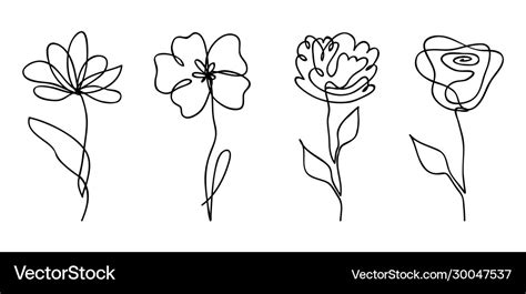 Set One Line Drawing Abstract Flowers Hand Vector Image