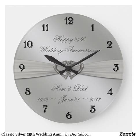 Classic Silver 25th Wedding Anniversary Wall Clock 25th Wedding