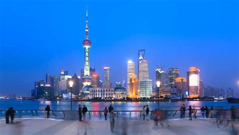 Cityscape Of The Bund At Night In Shanghai China Image Free Stock