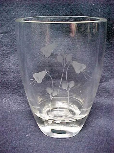 Mid Century Modern Smalandshyttan Glass Sweden Crystal Vase Etched