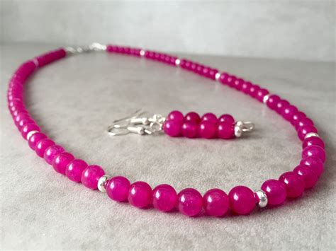 Boho Pink Beaded Necklace Simple Short Bead Necklaces For Etsy