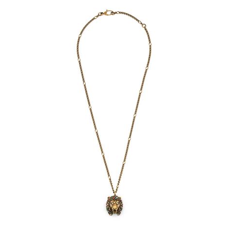 Gucci Lion Head Necklace With Multicolor Crystals In Metallic Lyst