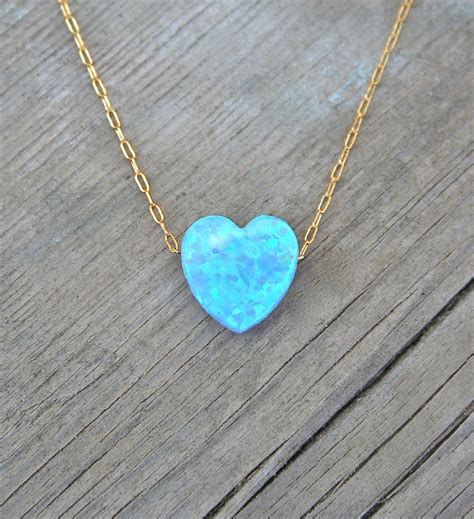 Heart Necklace Opal Necklace Blue Heart Necklace Opal Etsy Opal