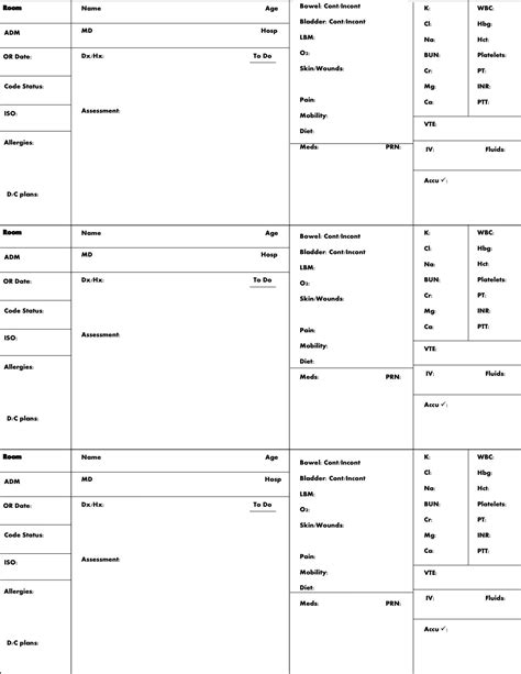 Printable Nurse Brain Sheet Patients