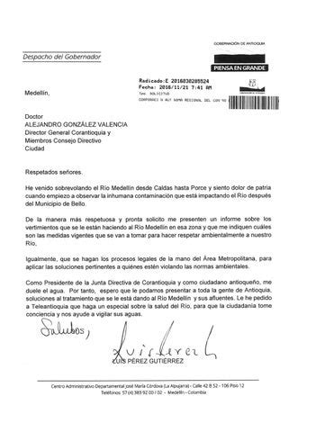 Carta Del Gobernador Al Director De Corantioquia By Gobernaci N De