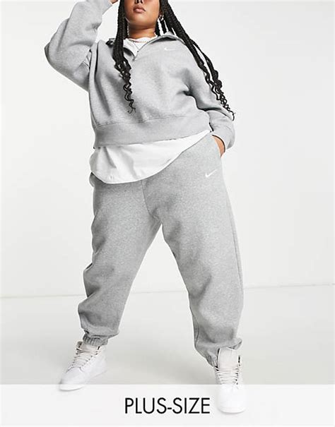 Nike Plus Mini Swoosh Oversized High Rise Joggers In Grey And Sail Asos