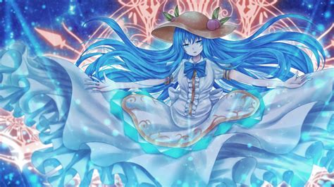 Wallpaper Illustration Long Hair Anime Girls Blue Hair Hat Touhou Dress Dragon