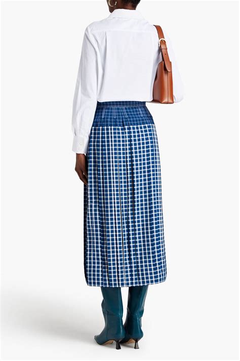 Tory Burch Pleated Checked Silk Midi Skirt The Outnet
