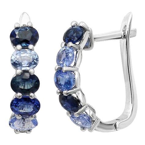 Blue Sapphire Diamond Stud Earrings With Diamond Halo K White Gold