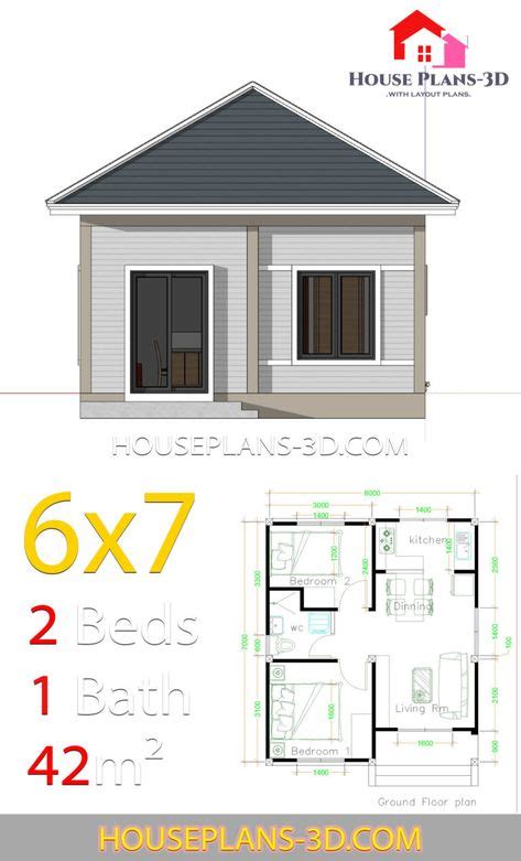 Simple House Design 6x7 With 2 Bedrooms Hip Roof Samhouseplans