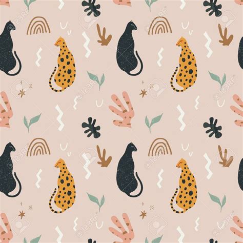 Find & download free graphic resources for floral motifs. Cute Pastel Pink Leopards Cats Floral Motif Abstract ...