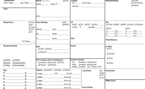 Icu Nurse Brain Sheet Nurse Shift Report Sheet Template 2 Otosection