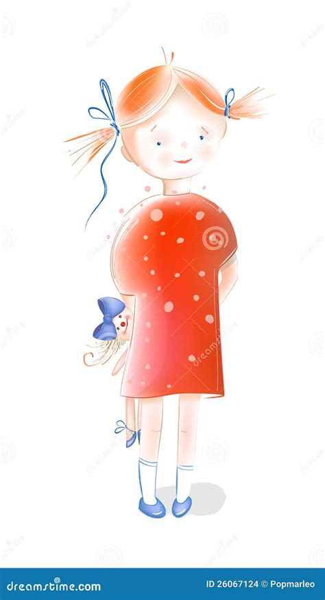Little Girl Holding A Doll Stock Vector Illustration Of Sweet Small