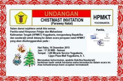 Contoh undangan khitanan ms word pada postingan ini admin akan membahas beberapa contoh undangan khitan atau walimatul khitan, yang mungkin bisa di jadikan referensi untuk membuat undangan. Undangan Parawey Natal Himpunan Pelajar & Mahasiswa ...