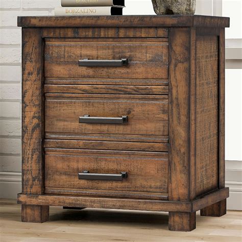 Rustic Three Drawer Reclaimed Pine Wood Nightstand Wooden Front And