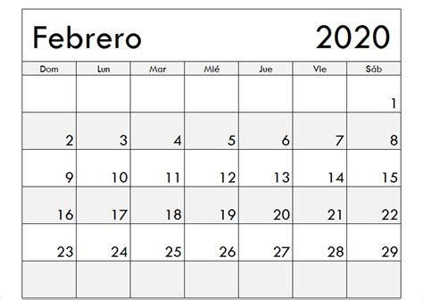 Plantilla Imprimible Gratuita Del Calendario Febrero De 2020 Monthly