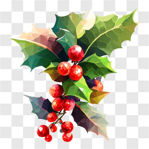 Download Stylized Holly Branch Abstract Polygonal Representation Png