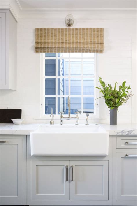 Gray Lower Cabinetry White Apron Front Sink Woven Natural Roman
