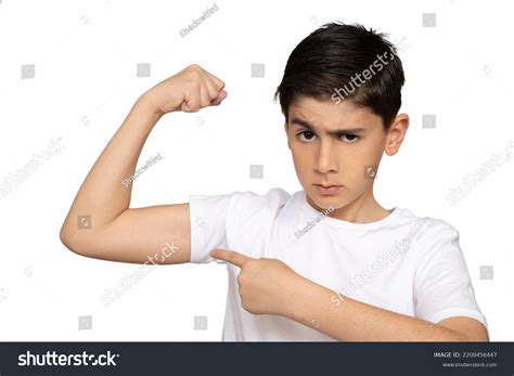 Kid Showing His Muscles Isolated On Stock Photo 2200456447 Shutterstock