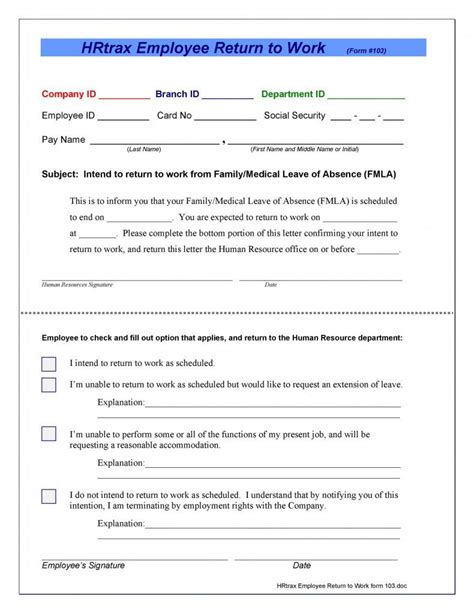 Download Return To Work Form 04 Return To Work Dr Note For Work