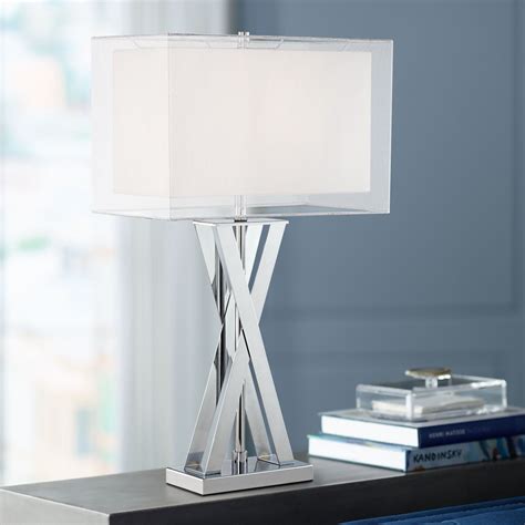 Possini Euro Design Proxima Modern Table Lamp 28 Tall Chrome Crisscrossing Metal Sheer Outer