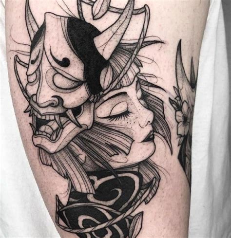 hannya mask tattoo designs are inspired by japanese art the hannya mask has a very important