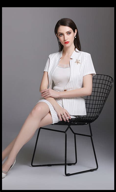 Beauty White Stripe Short Sleeves Womens Skirt Suits Girl Work Suits