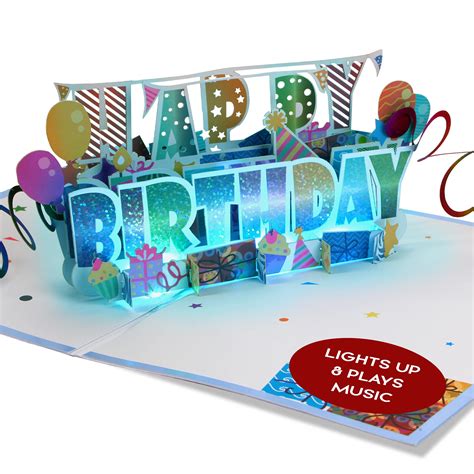 Buy Light And Music Happy Birthday Pop Up Card Plays Hit Song Happy Happy Birthday Card For