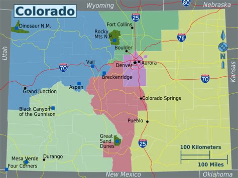 Detailed Regions Map Of Colorado State Colorado State