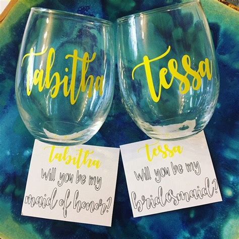 Set Of 4 Personalized Wine Glasses Bridesmaid Proposal Glasses Customized Wine Glass Bri