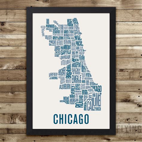 Chicago Neighborhood Typography City Map Print Etsy
