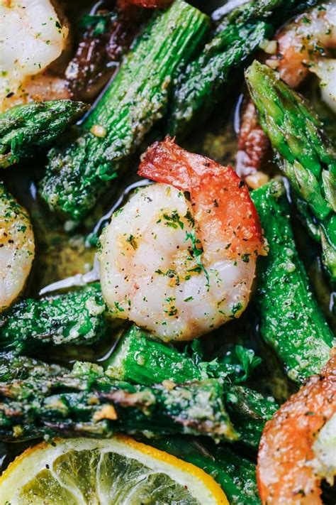 Serve the lemon garlic shrimp and asparagus with lemon wedges, and enjoy! Sheet Pan Lemon Garlic Butter Shrimp with Asparagus