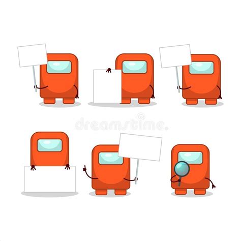 Among Us Orange Cartoon Character Bring Information Board Stock Vector