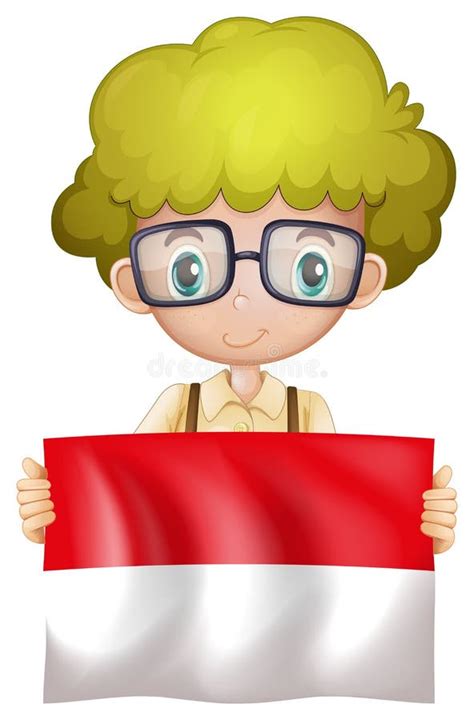 An Indonesian Boy With Flag Stock Vector Illustration Of Bicolor