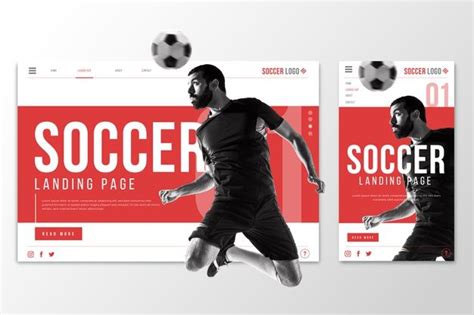 two banners with soccer players on them for landing page and landing page design templates