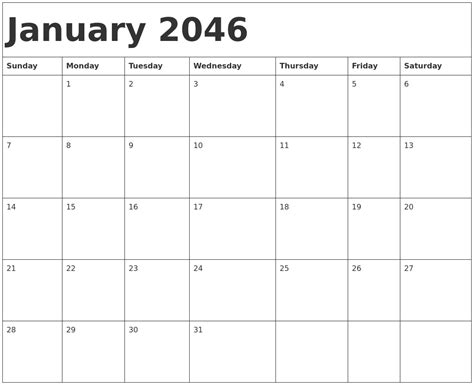 January 2046 Calendar Template