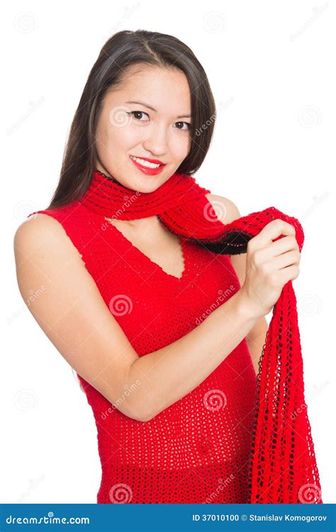 Attractive Asian Girl With A Red Scarf Stock Photo Image Of Model