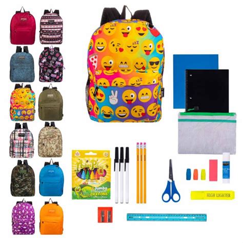 12 Wholesale 17 Backpacks Bulk With 31 Piece School Supply Kits At